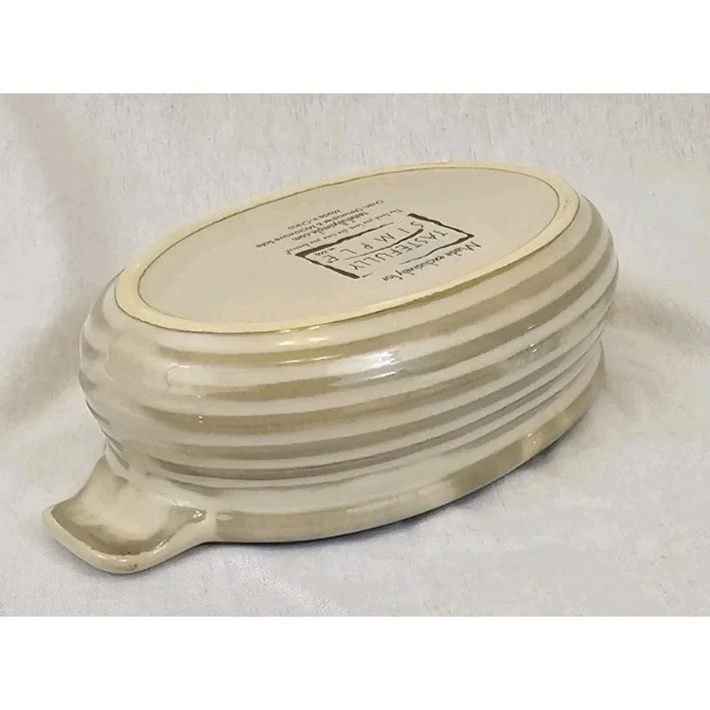 Tastefully Simple Oval Dip Stoneware Crock Serving Dish Bowl Baker